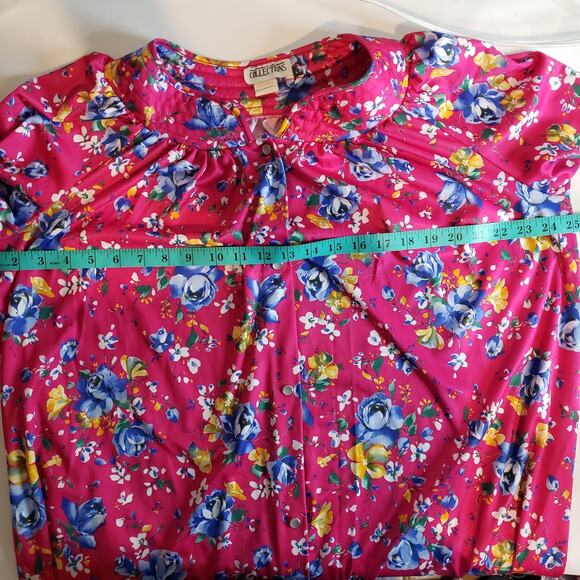 Vintage Collections Chemise Day Dress Gown Pink Floral Tropical Hawaii SzLARGE - Picture 9 of 13